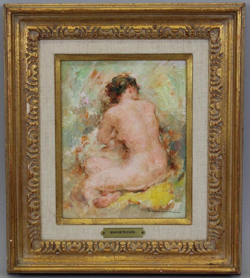 Maryse Ducaire-Rogue (1911-1992, France) Seated Nude: Oil on canvas. Signed "M Ducaire" in lower right. 9"h x 7"w
