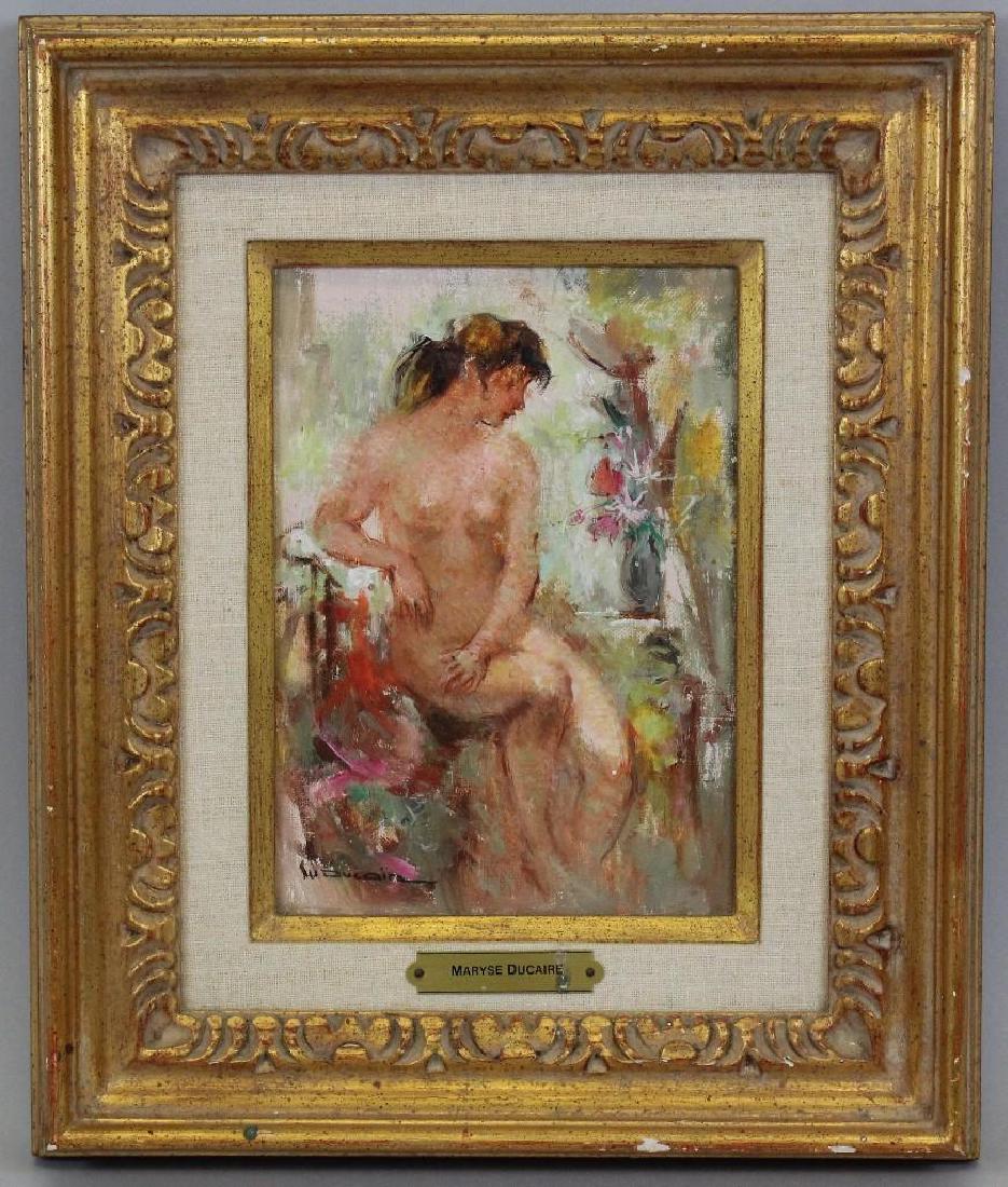 Maryse Ducaire-Rogue (1911-1992, France) Seated Nude: Oil on canvas. Signed "M Ducaire" in lower left. 8.5"h x 6"w