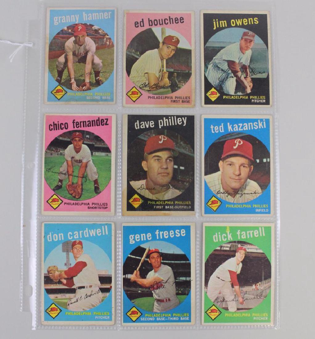PHILLIES CARDS 1959 - LOT OF 9: T.C.G. - G. Hammer, E. Bouchee, J. Owens, C. Fernandez, D. Farrell, T. Kazanski, G. Freese, D. Cardwell