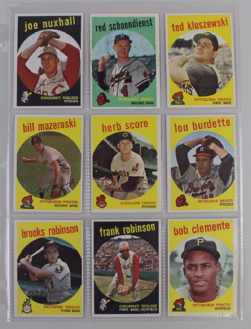 PLAYERS FROM BOTH LEAGUES 1959 - LOT OF 9 CARDS: T.C.G. - J. Nuxhall, H. Score, L. Burdette, B. Mazeroski, B. Clemente, C. Robinson, B. Robinson, T. Kluszewski