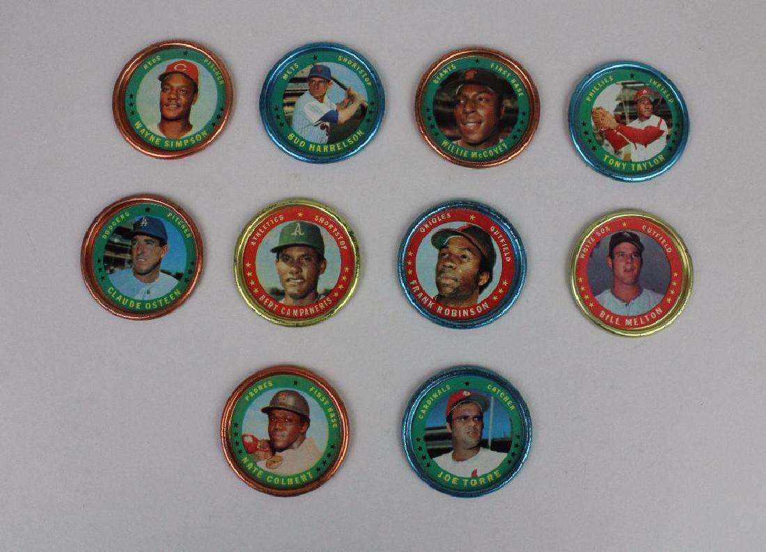 BASEBALL COINS T.C.G. - LOT 10: COIN NUMBERS: (11) J. TORRE, (45) C. USTEEN, (50) F. ROBINSON, (53) W. SIMPSON, (55) T. TAYLOR, (57) W. McCOVEY, (64) B. CAMPANERIS, (67) B. HARRELSON, (76) B. MELTON. (77) N. COLBERT