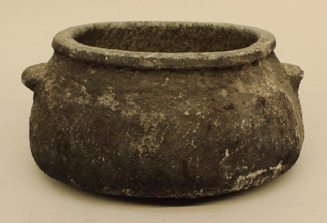 African Cooking Vessel: Stone Cook Pot. 20th Century, ht: 5"; diam: 11"
