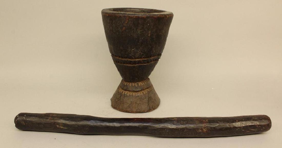 Mortar & Pestle: Mortar & Pestle. Congo, 20th Century, Carved Wood. ht: 13"; diam: 9" (Mortar); Pestil: 30" 