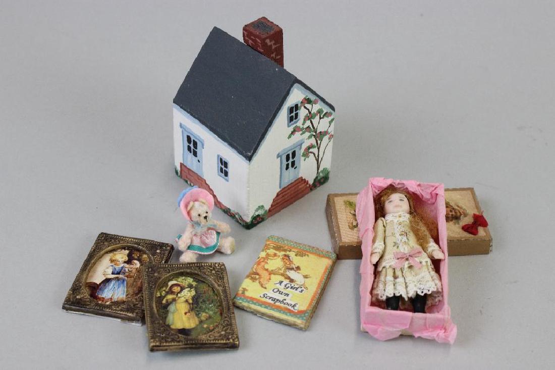 Dollhouse; Doll in box; Small items;  teddy bear, (1 of 5)