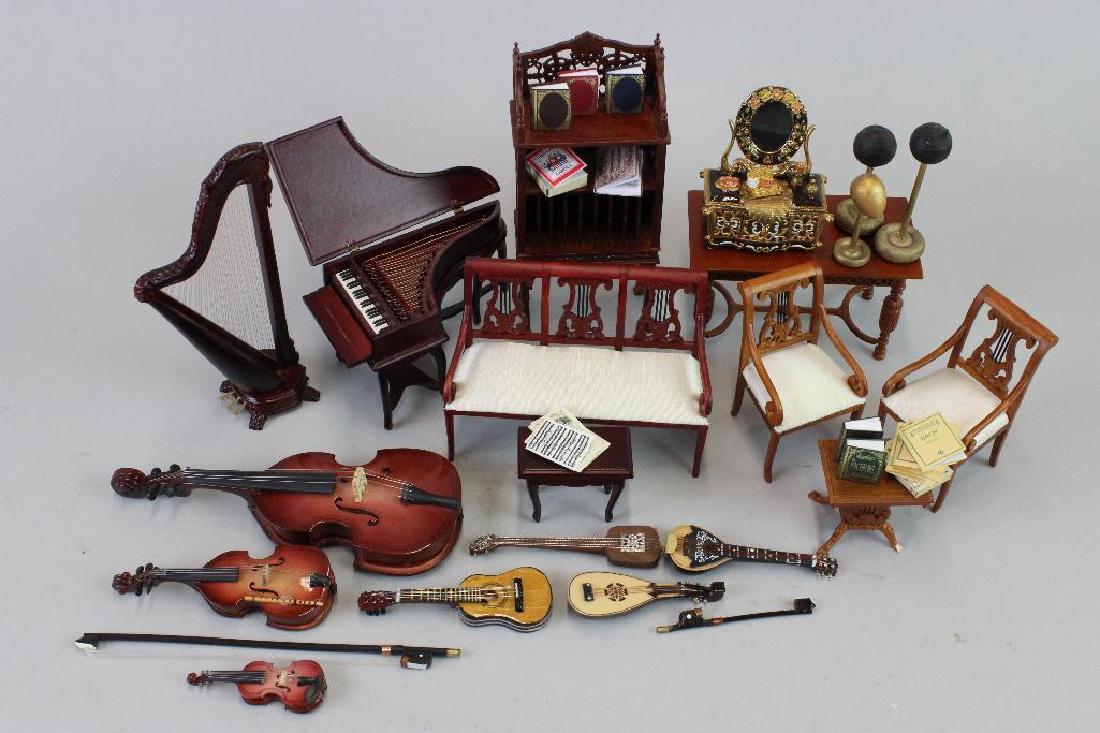 Table, Harp, stool, Settee, Music case, small piano; (1 of 8)