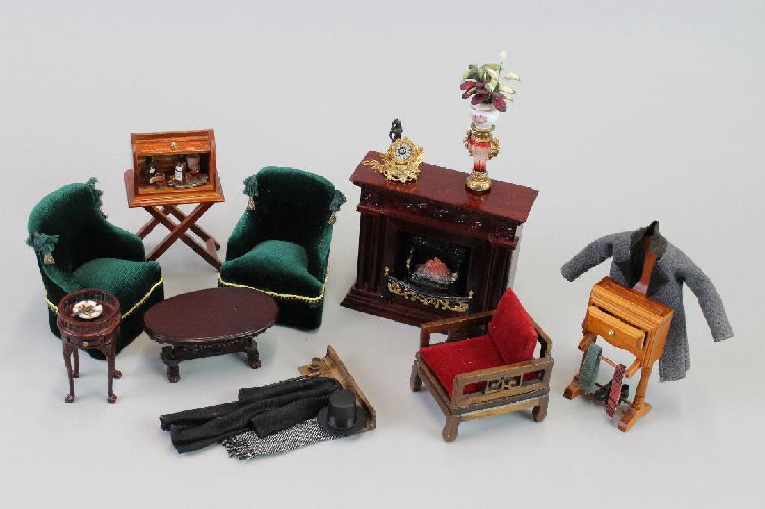 Coat rack, bar, stands, fireplace, tables, clock, (1 of 4)