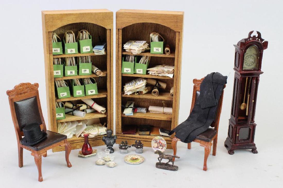 2 chairs, book cases, grandfather clock, small items, (1 of 5)