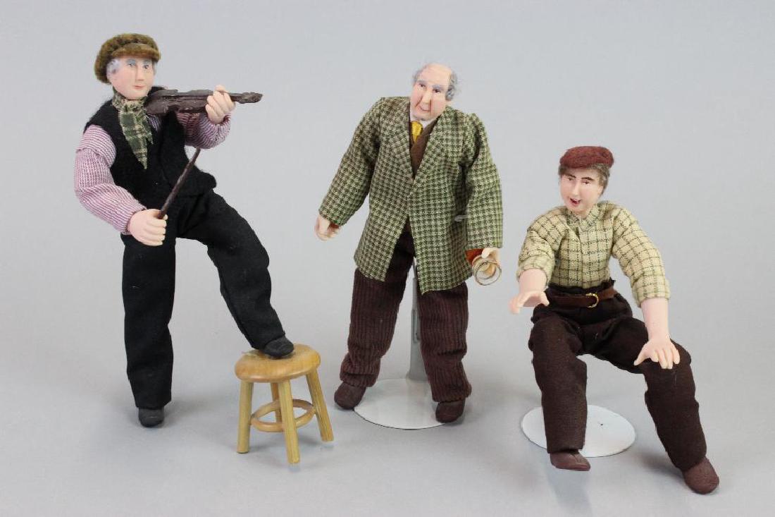 Fiddle player doll, client doll, organist doll: Fiddle player Sue Emsell UK; Client with beer glass Sue Emsell UK; Organist Sue Emsell UK all dolls custom