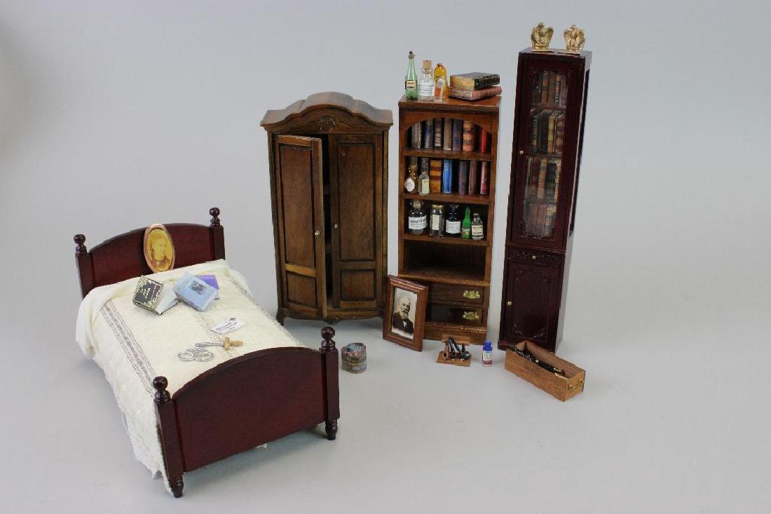 Bed, Armoire, book case and shelves: Bed; Armoire Bespaq; Research bookshelf Bespaq dressed D. Birnberg; Book Case Jiayi books K. Blythe