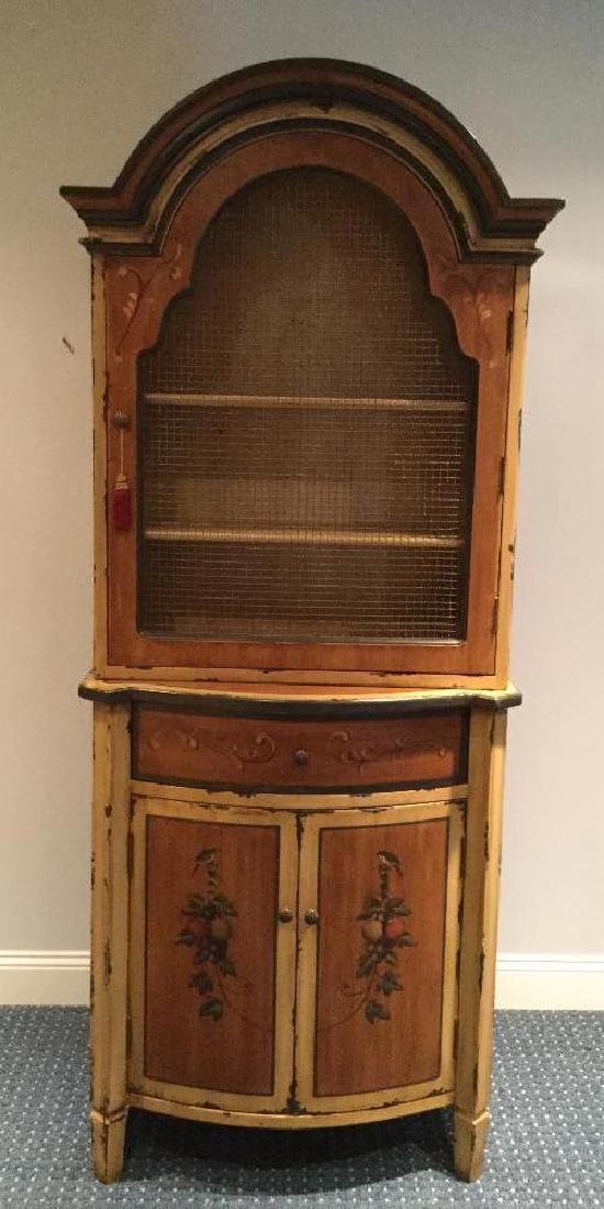 Country Hand Painted Hutch: Chicken wire doors, 81"h x 33"w x 14"d. PLEASE NOTE: ITEM LOCATED AT 616 ALLENTOWN RD., TELFORD, PA. 18969. PICK UP IS 7/26 FROM 2 PM - 6 PM