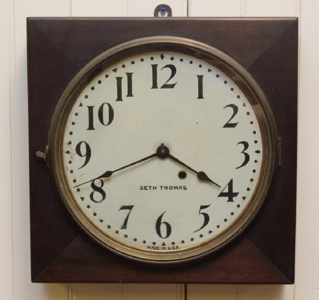 Seth Thomas Wall Clock: Mahogany case with 30hr works, 15"h x 15"w.