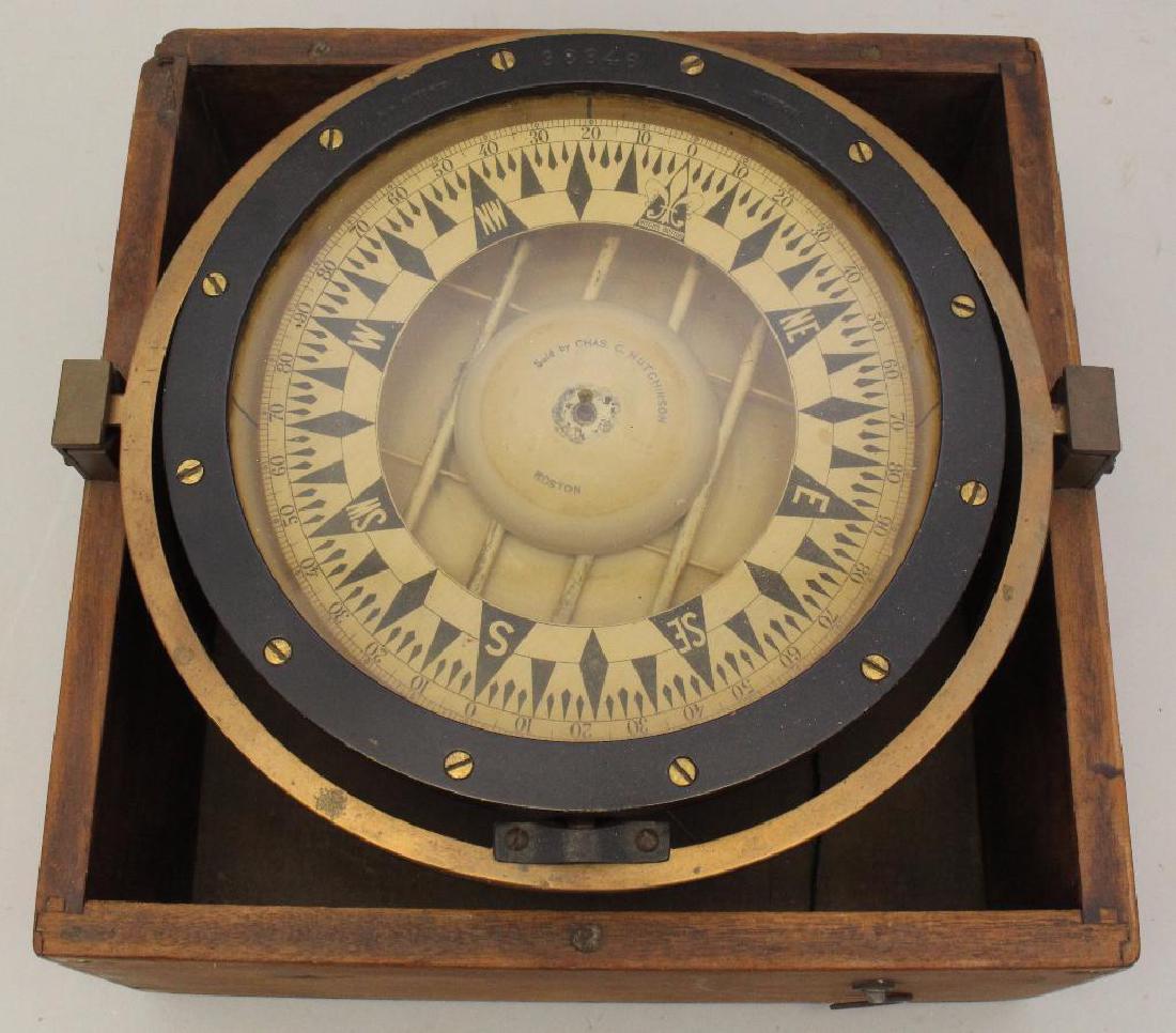 E.S. Nitchie Compass: Stamped with No. 38846. Sold by Chas C. Hutchinson, Boston, Mass. 12"w.