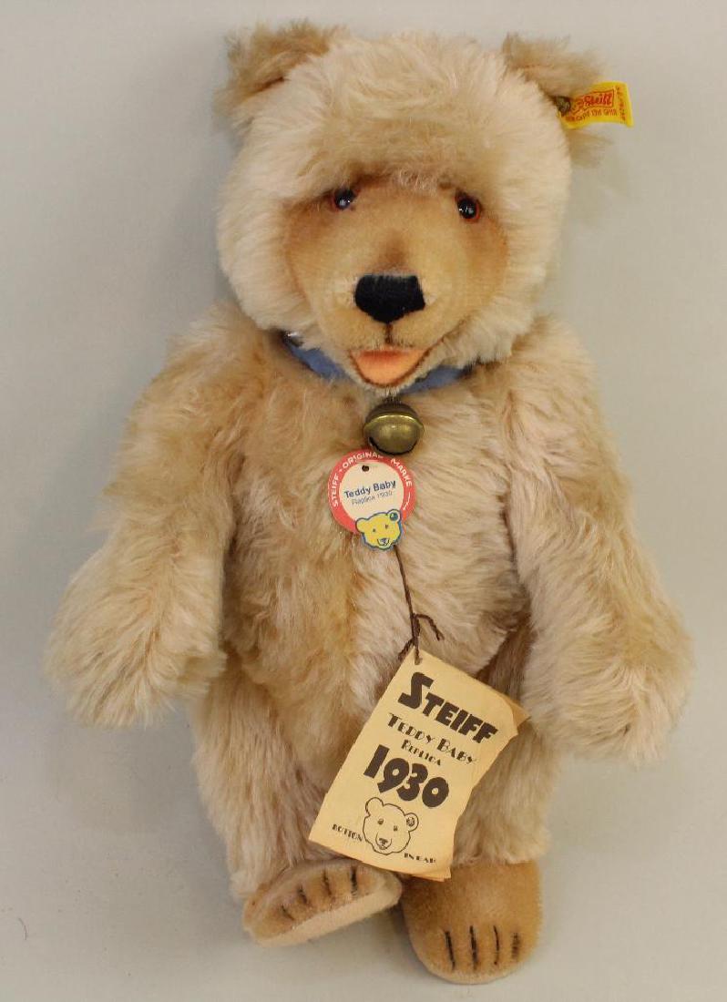 14" MINT TAGGED TAN MOHAIR STEIFF "TEDDY BABY" BEAR , (1 of 1)