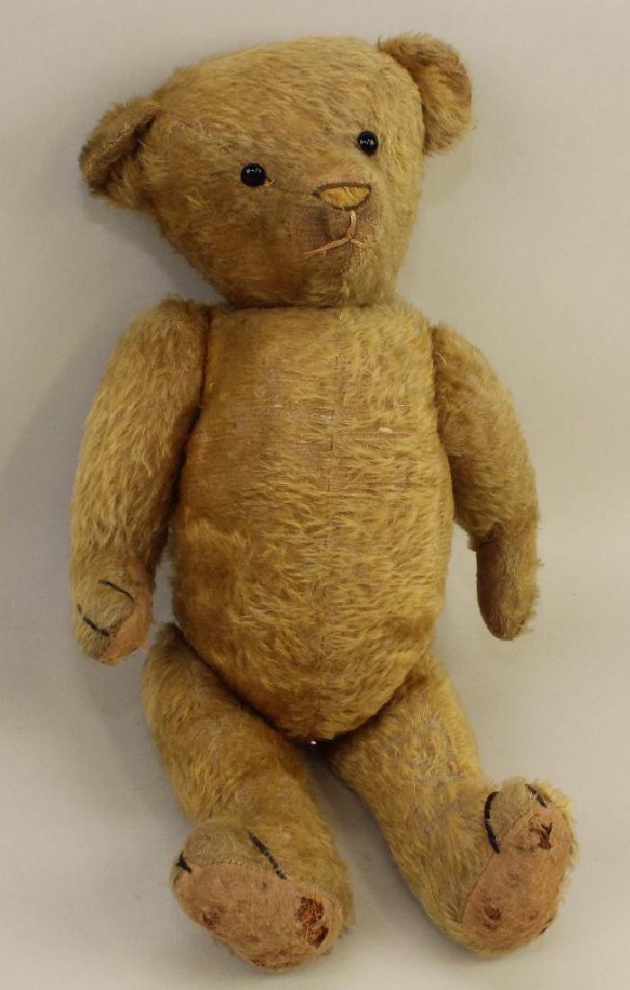 22" ANTIQUE UNMARKED GOLD MOHAIR BEAR. (1 of 4)