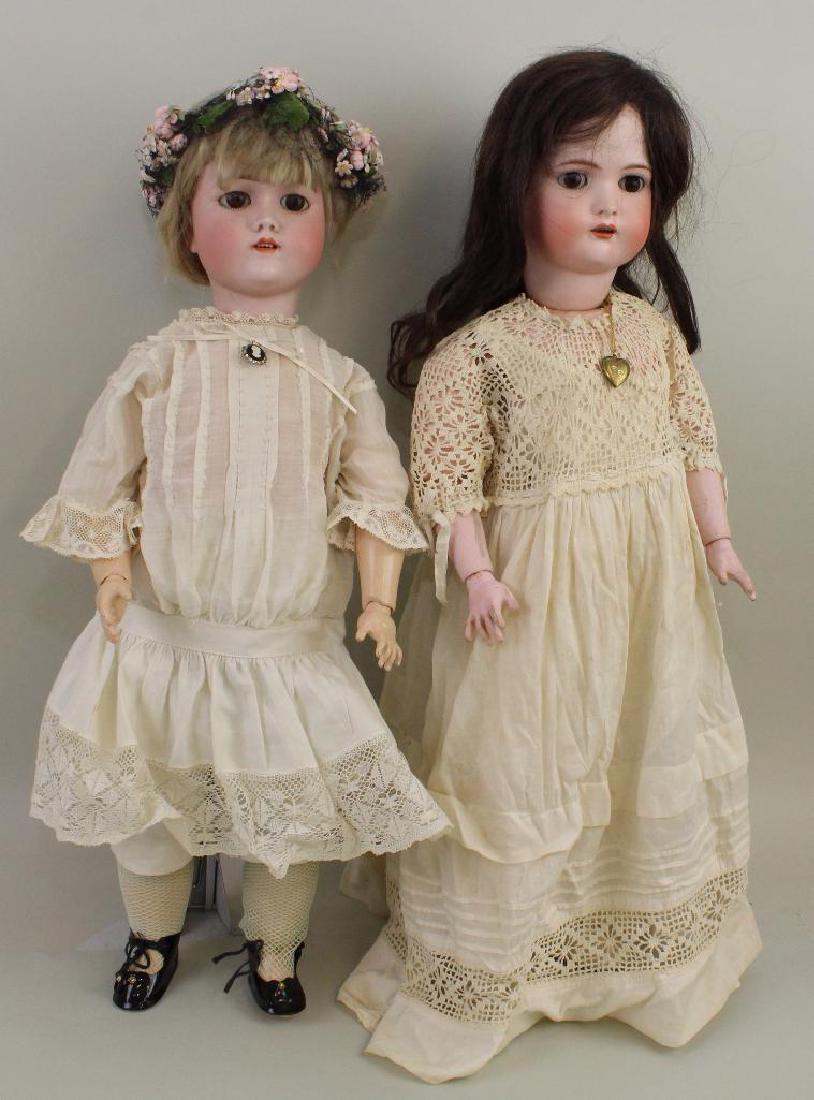 PAIR OF ANTIQUE BISQUE HEAD DOLLS: 25" GERMANY 17, 23" (1 of 8)
