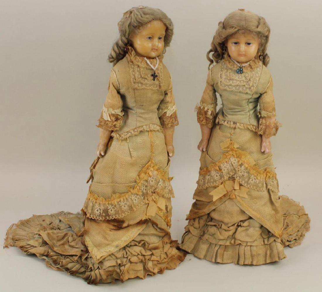 PAIR OF ALL ORIGINAL 18" WAX OVER PAPIER MACHE SISTER (1 of 10)