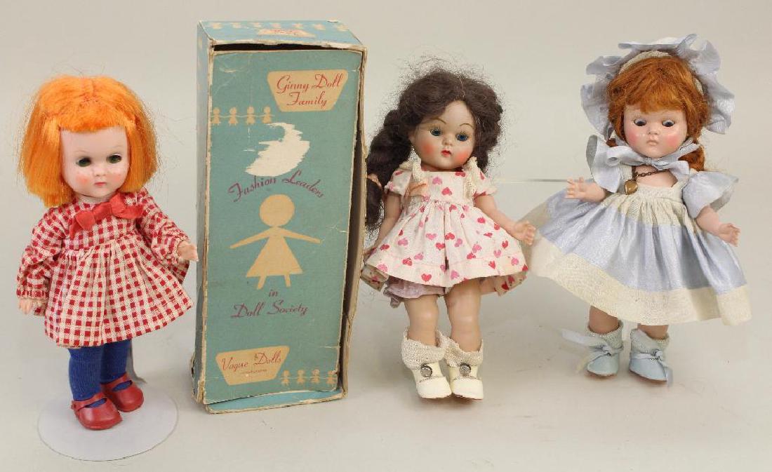 LOT OF (3) 8" HP VOGUE GINNY DOLLS: 1950-53 PL STRUNG & (1 of 4)