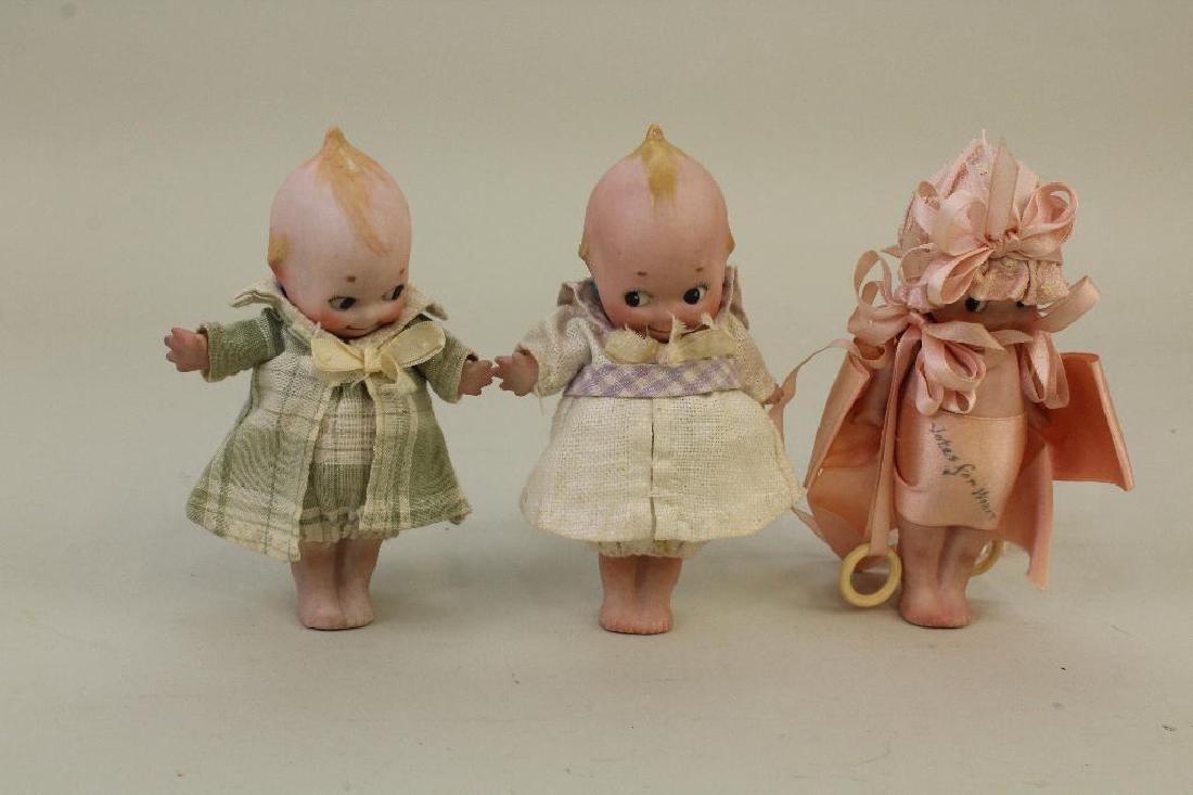 LOT OF (3) 4 1/2" MARKED ALL BISQUE DRESSED ROSE (1 of 2)