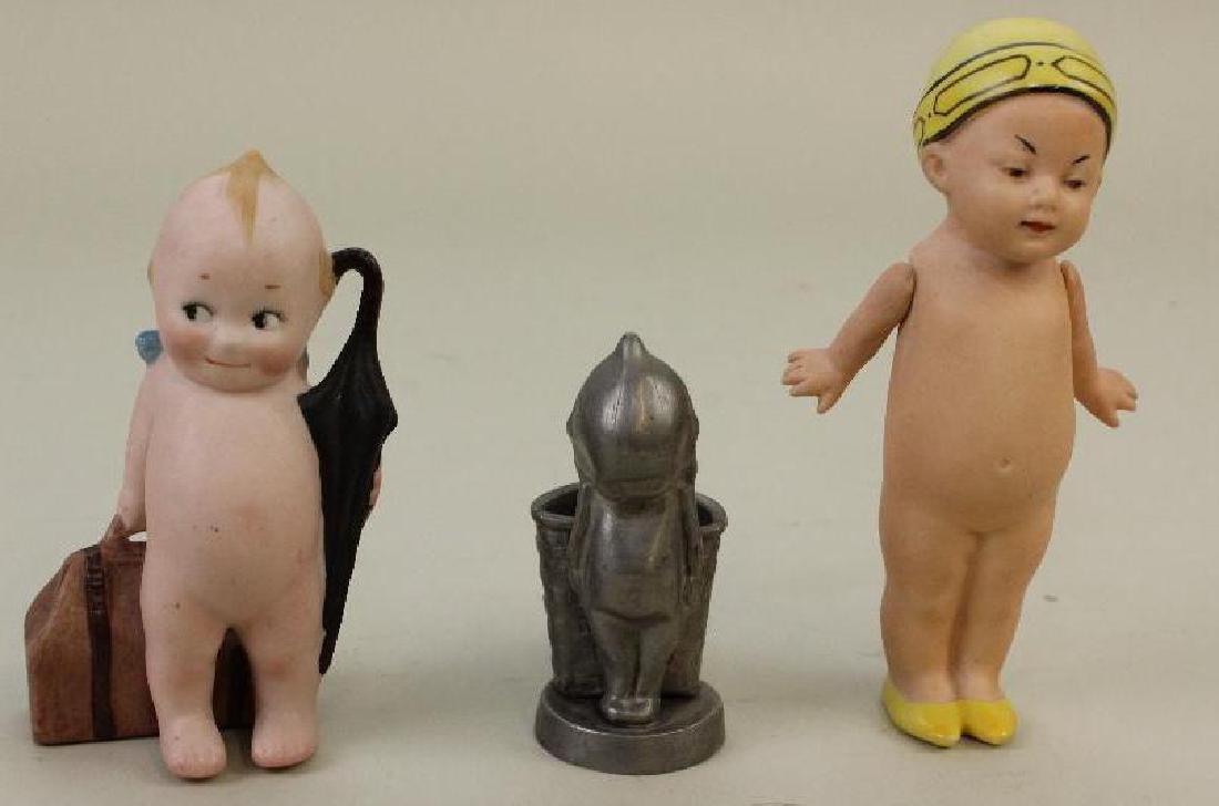 LOT OF (3) ITEMS:  ALL BISQUE "KEWPIE TRAVELER" & (1 of 4)