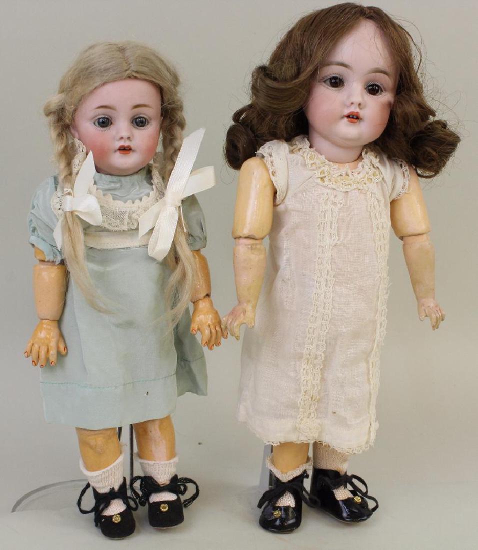 Pair Of Antique Bisque Head Dolls 11" 143 And 12 1/2"