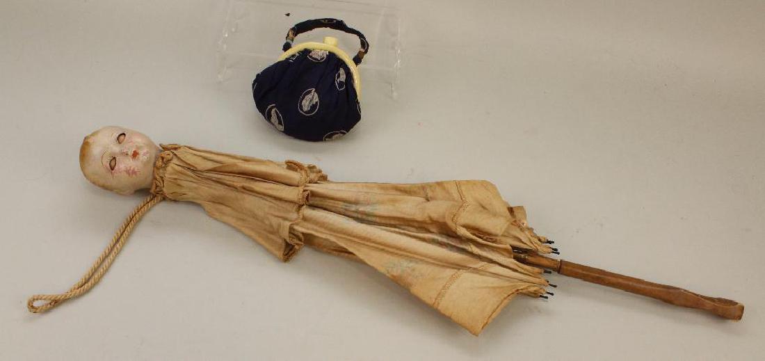 LOT: CHILD'S ANTIQUE PARASOL WITH DOLL HEAD; (1 of 5)