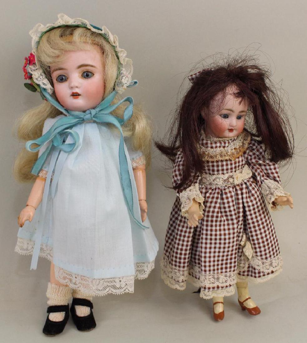 PAIR OF ANTIQUE BISQUE HEAD DOLLS: 9" S&H 1078; 10 1/2" (1 of 5)