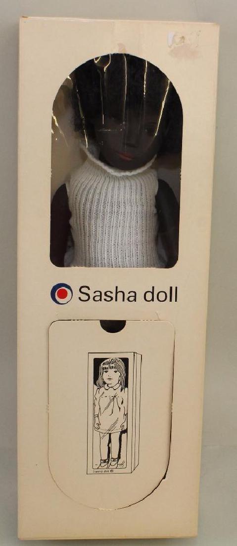 MIB NRFB 16" "BLACK GIRL CORA" 4-109 E.0414 USA SASHA: Box end reads: Sasha serie Made in England. Imported exclusively into USA by Creative Playthings, Princeton, NJ. (Box lid insert with doll.)