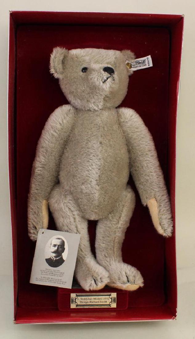 12" STEIFF MODELL 1902 REPLICA GRAY MOHAIR TEDDYBAR, (1 of 2)