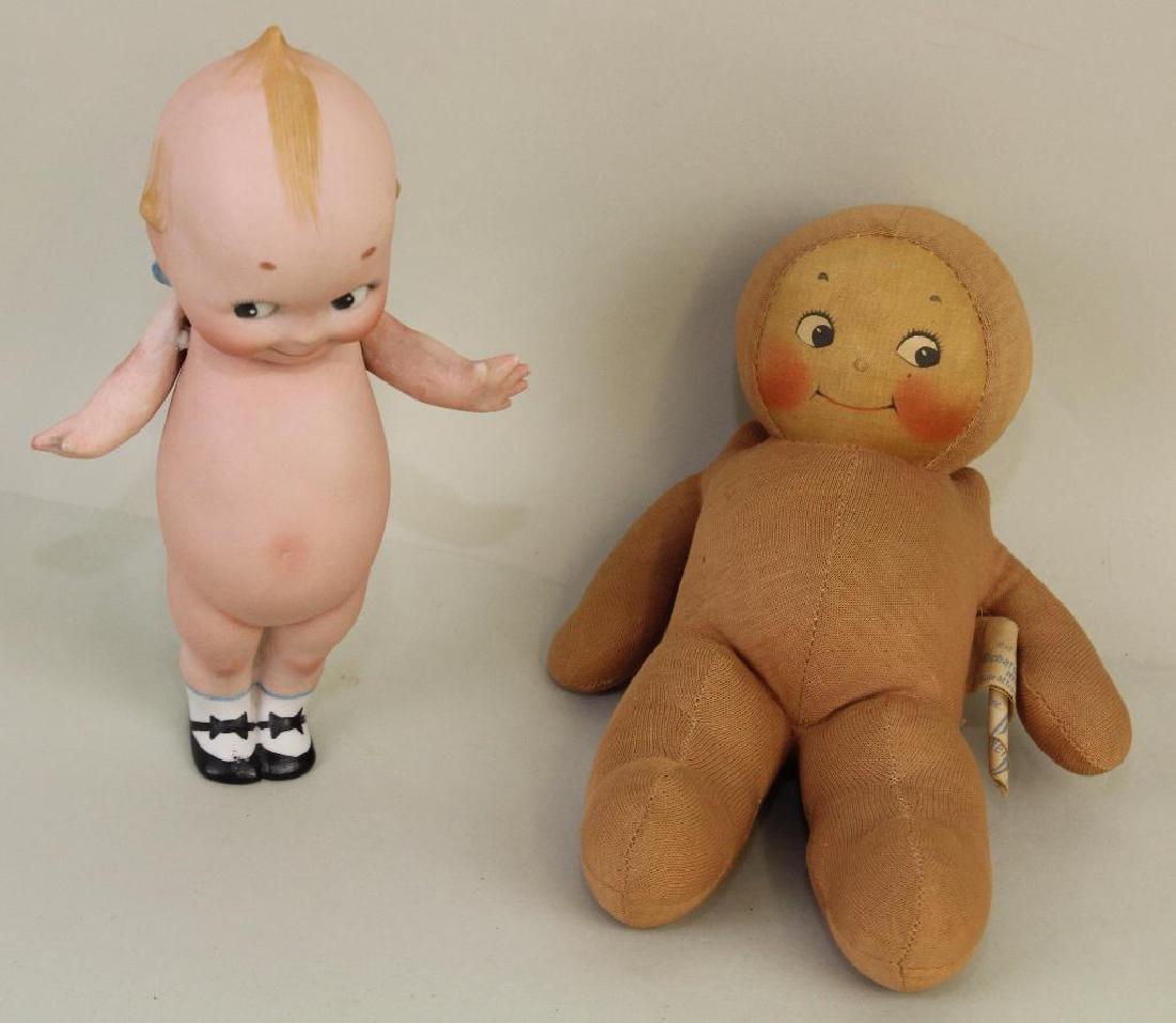 PAIR OF ANTIQUE KEWPIE DOLLS: ALL BISQUE, CLOTH. (1 of 5)
