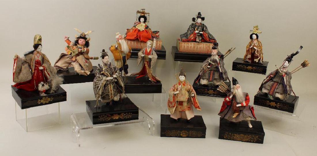 ANTIQUE JAPANESE CEREMONIAL PIECES WITH CERTIFICATES OF: (11) Pieces are in this lot. They were authenticated by SHOGUN Antiques from 1984 -1987. "Old Couple", Yo and Uba. "Standing Empress". "Emperor and Empress". "Empress Jingu" and "Takenouchi". "Standin