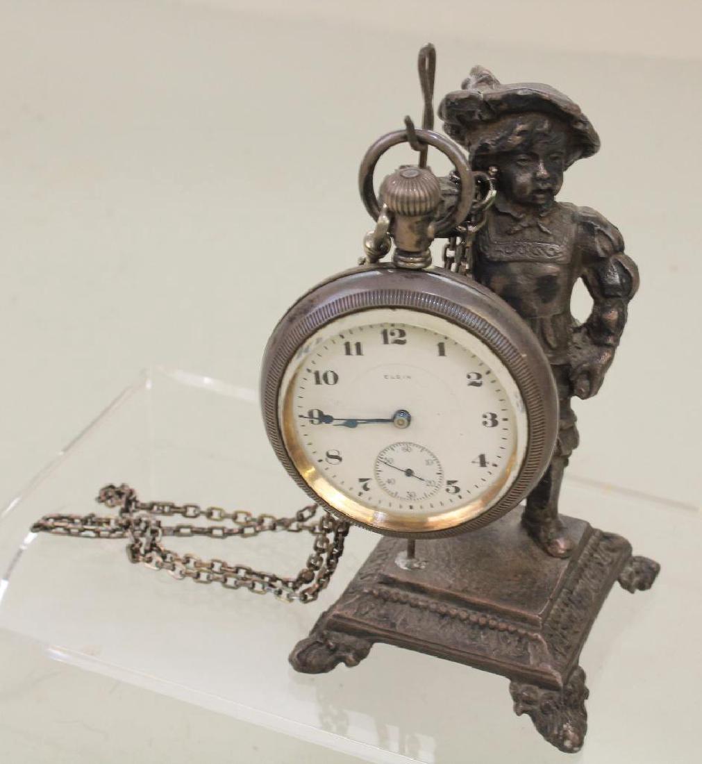 LOT: ELGIN TRAIN MOTIF POCKET WATCH ON WATCH HOLDER. (1 of 4)