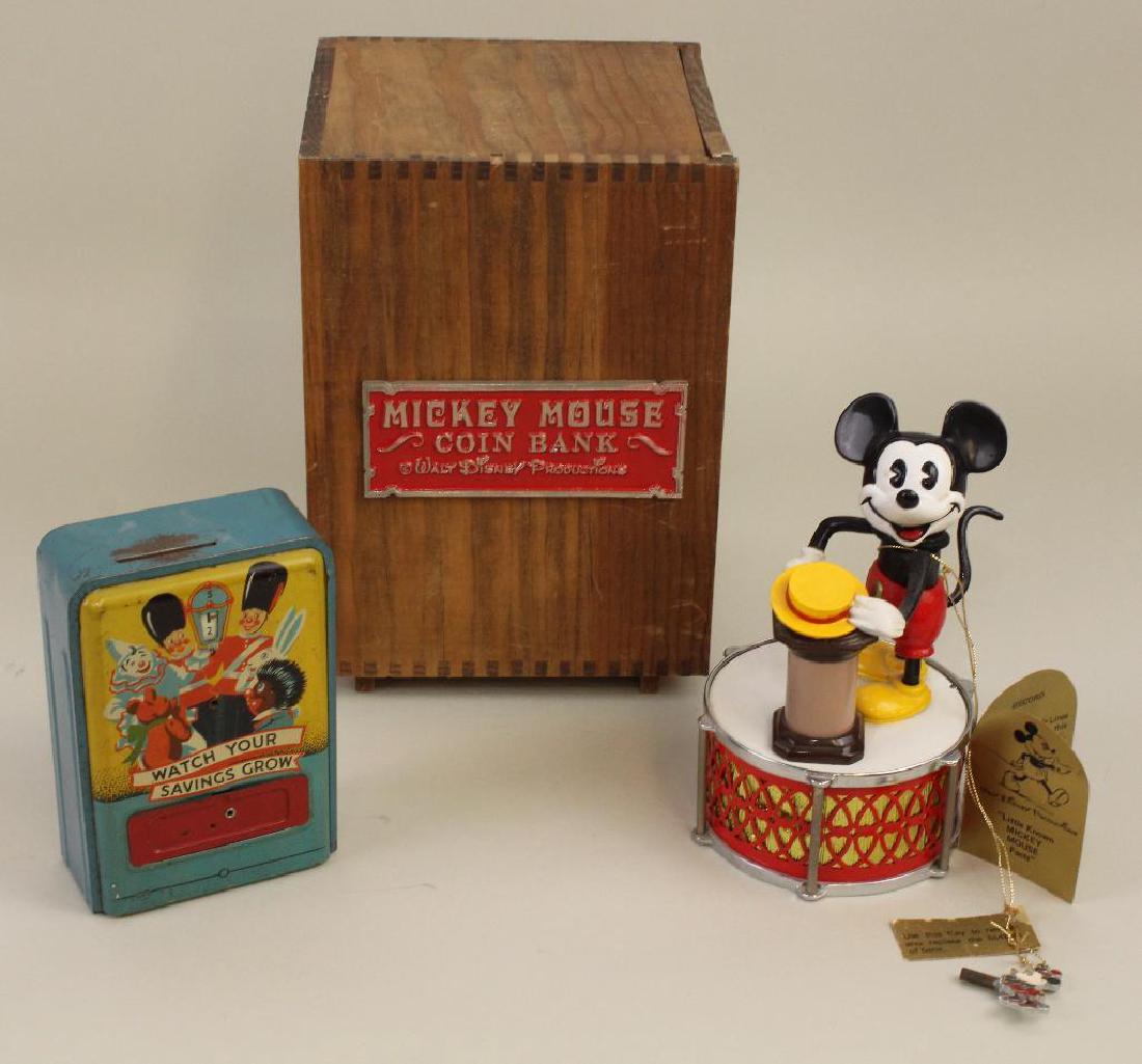 PAIR OF BANKS: VINTAGE TIN AND CONTEMPORARY MICKEY MOUS (1 of 4)