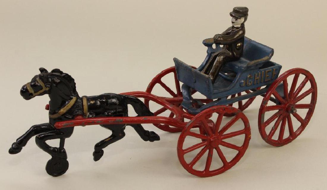 11 1/2" PAINTED CAST IRON "FIRE CHIEF" HORSE DRAWN WAGO (1 of 2)