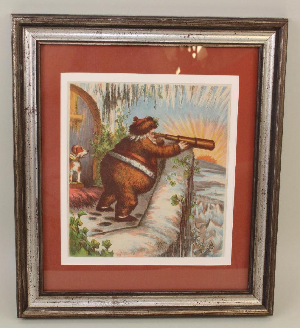 FRAMED THOMAS NAST CHRISTMAS CHROMOLITHOGRAPH "ON THE L: Ca, 1890's. Santa Claus on an icy balcony looking through a telescope. Image - 8" x 9". Frame - 13 1/2" x 15 1/2".