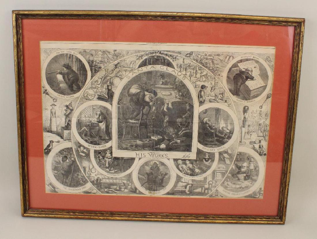 FRAMED THOMAS NAST NEWSPAPER CHRISTMAS PRINT "SANTA CLA (1 of 1)