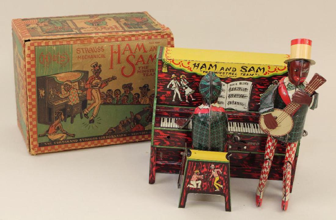 STRAUSS MECHANICAL "HAM AND SAM, THE MINSTREL TEAM" TIN (1 of 9)