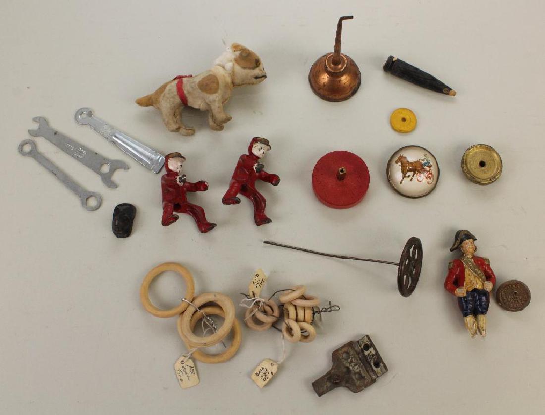 TOY PARTS: MISC. LOT OF CAST IRON, RUBBER TIRES, TOOLS, (1 of 5)