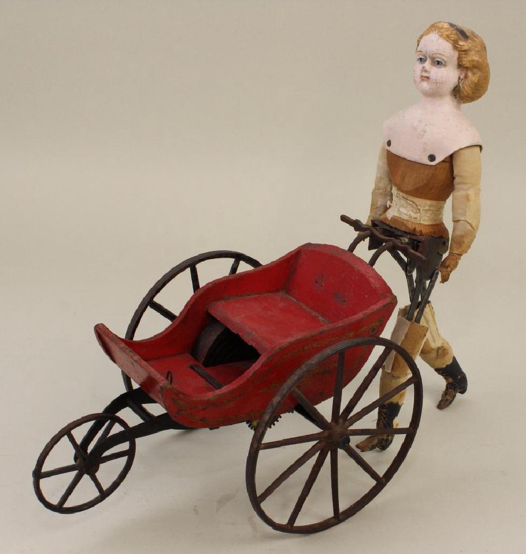 19th C. GIRL PUSHING CAST IRON/WOODEN 1860's SPRINGFIEL (1 of 5)
