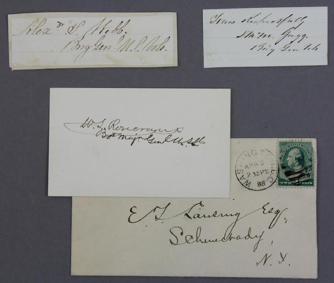 Autographs of Civil War Generals Webb, Gregg, and: Grouping of three autographs of Civil War Generals including; 1.) Clipped autograph of Alexander Stewart Webb (1835-1911) Civil War general at Gettysburg. Clip measures 1" x 4" and is signed " Alexdr 