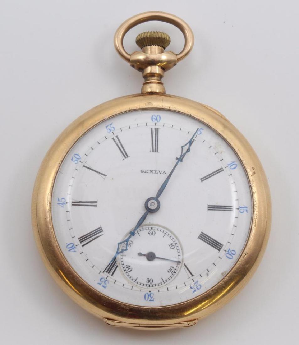 Geneva Pocket Watch. 14K Yellow Gold: 46.5mm. Open face. Single sunk. 68.1gtw.