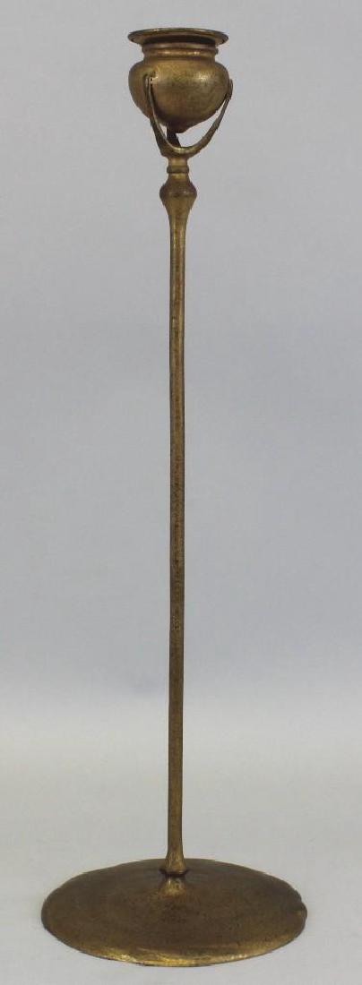Tiffany Studios "Puddlestick" Candlestick: Bronze with Dore finish that has worn, with some texture still remaining. Marked "Tiffany Studios, New York 1213" on underside. 18.5"h x 5.75"w
