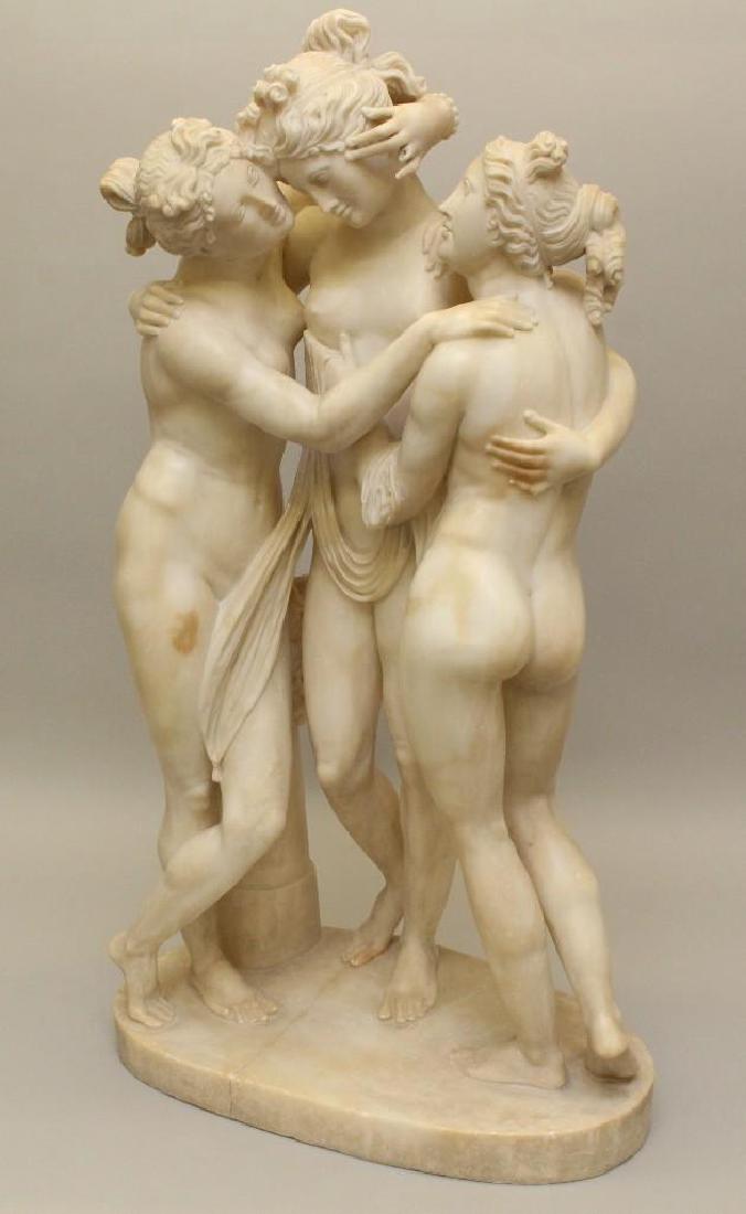 After Antonio Canova (1757-1822, Italy) The Three: Italian white marble. Unsigned. 27"high