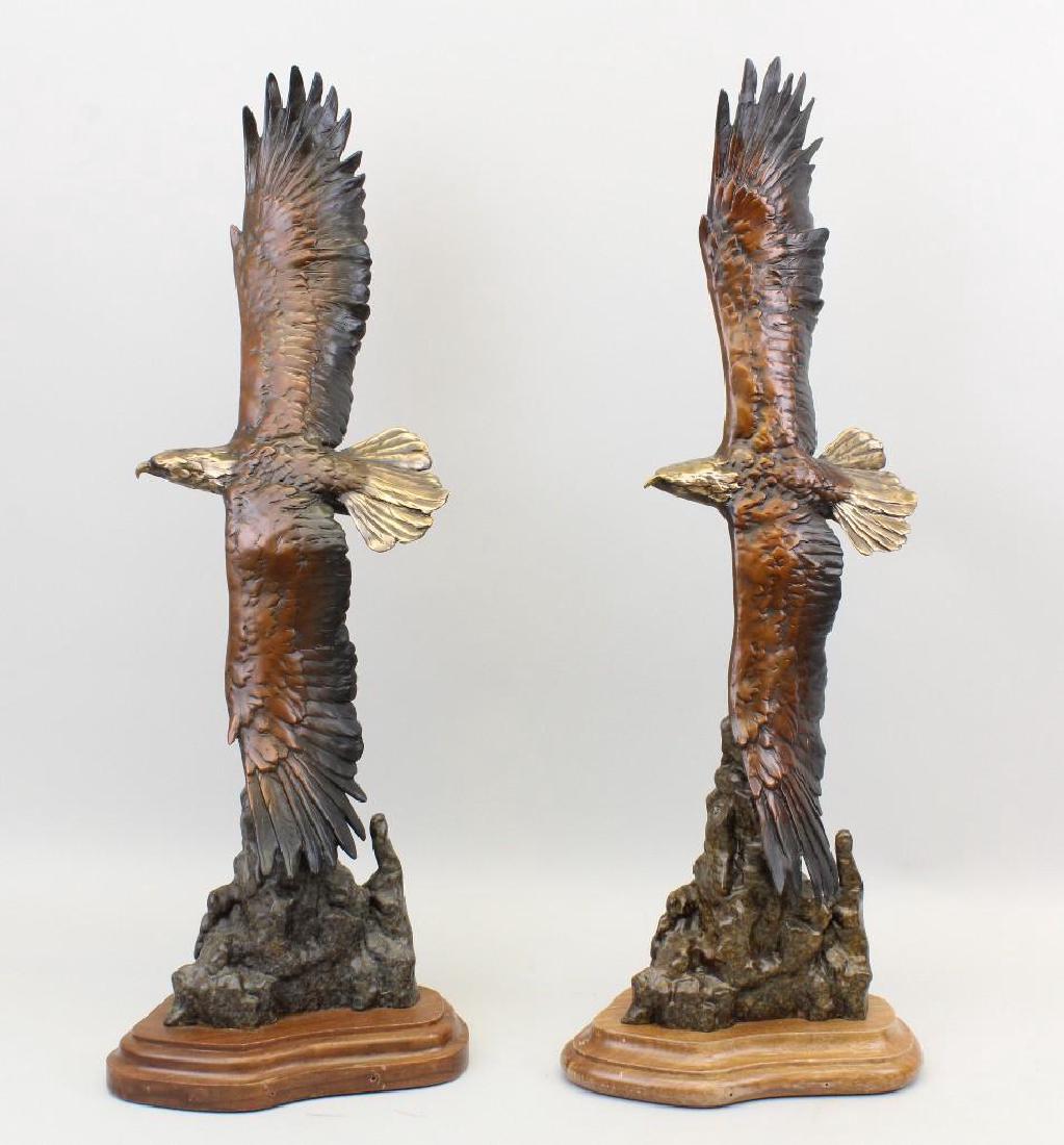 Stephen C LeBlanc (late 20th c, Colorado) "Above the: Pair of bronze bald eagle sculptures. Signed "LeBlanc" at the base of the sculpture. Each 20.75" high