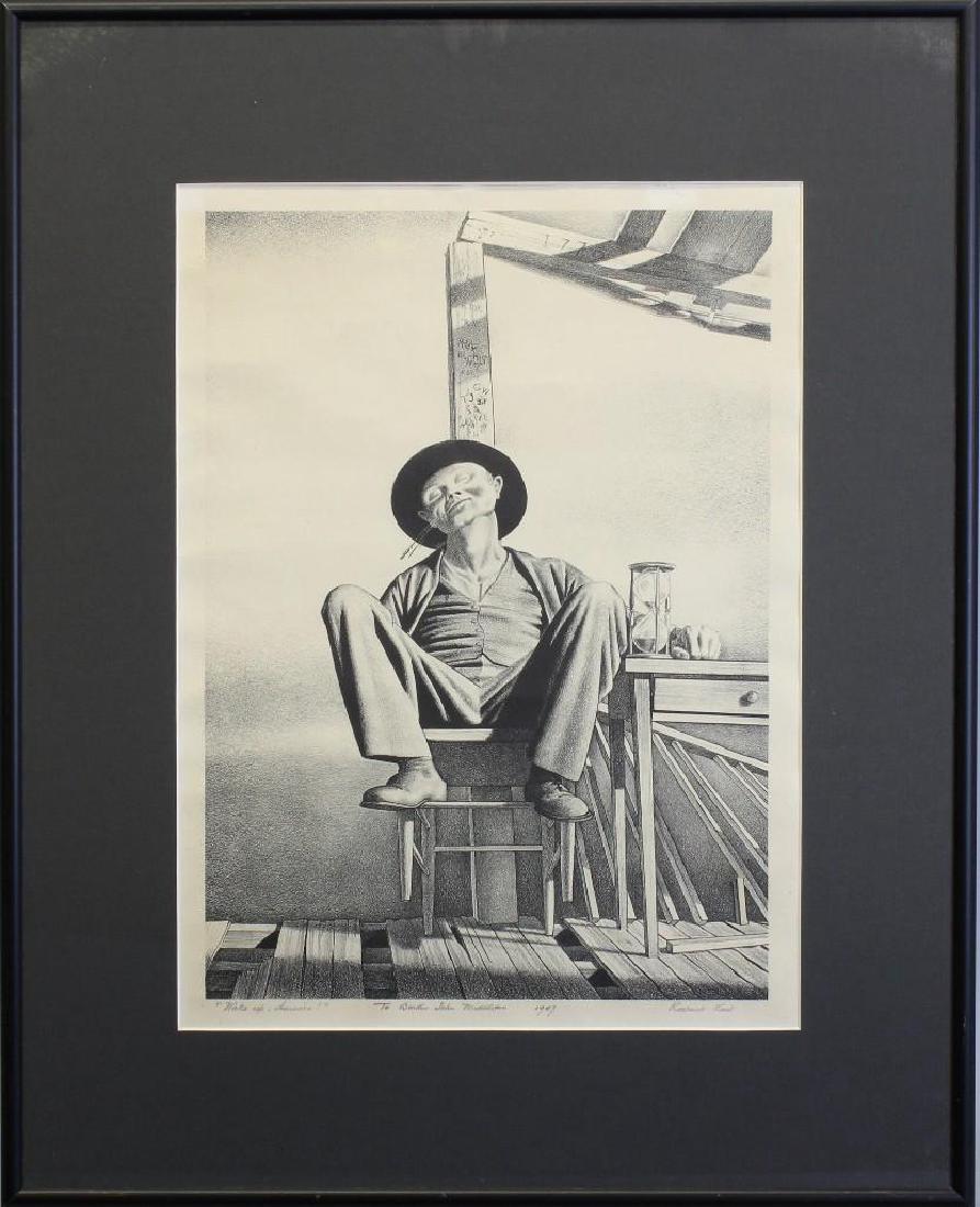 Rockwell Kent (1882-1971, New York) "Wake up America": Print. Pencil signed "Rockwell Kent" in lower right. Inscribed and dated 1947 in lower left and center. 13"h x 9.25"w