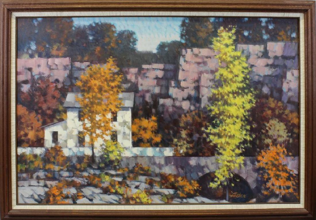 R John Foster (1908-1989, Pennsylvania) Large Fall: Oil on canvas. Signed "Foster" in lower right. 23.5"h x 35.5"w
