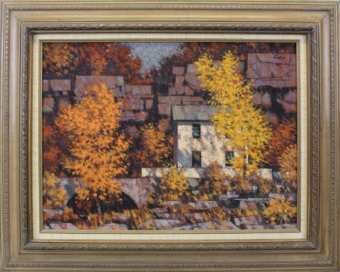 R John Foster (1908-1989, Pennsylvania) Fall Quarry: Oil on board. Signed "Foster" in upper right. 18"h x 24"w