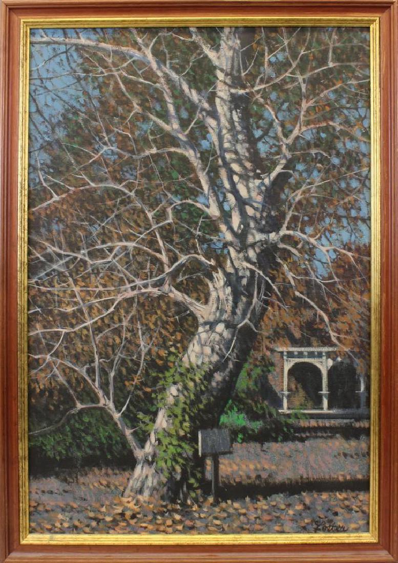 R John Foster (1908-1989, Pennsylvania) Sycamore: Oil on canvas. Signed "Foster" in lower right. 30"h x 20"w