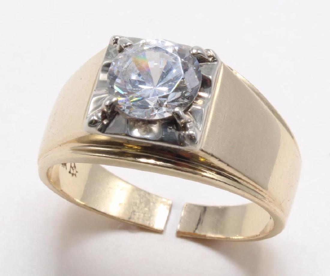 RING. WHITE TOPAZ. 14K YELLOW GOLD: FEATURES (1) APPROX. 7.4MM ROUND WHITE TOPAZ. SHANK CUT FOR SIZING. SIZE 8 1/2. 6.0GTW.