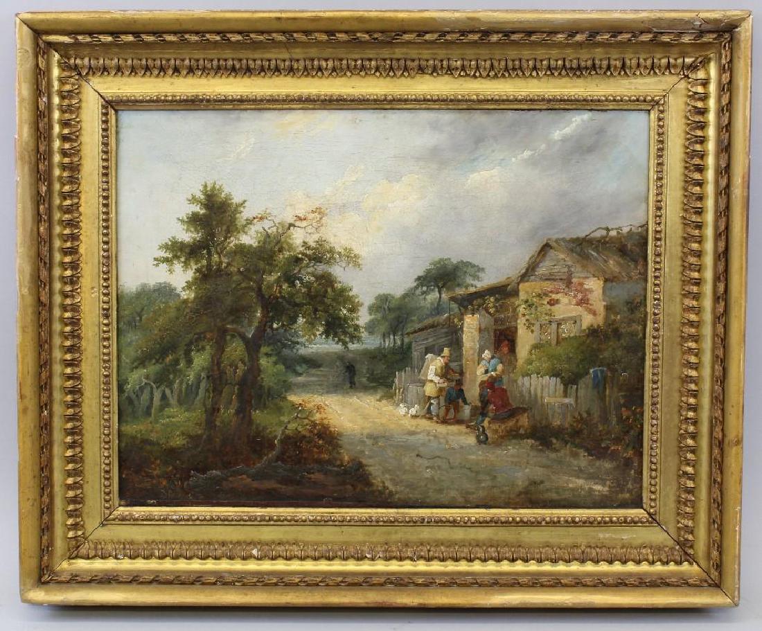 Attributed to Richard Hilder (1813-1852, United Kingdom: Oil on canvas. Unsigned front. Signed "Richard Hilda" on verso of canvas stretchers. Frame possess a label that reads "Exhibited at the Royal Academy, 1866". Possible marriage of painting and frame, r