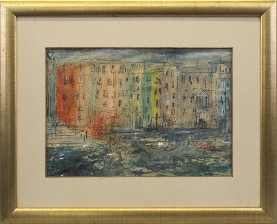 After Jean Dufy (1888-1964, France): Watercolor with pen and ink. Signed "Jean Dufy" in lower right. 10.75"h x 15.5"w